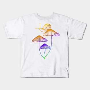 Rainbow Snail Sitting on Mushrooms Kids T-Shirt